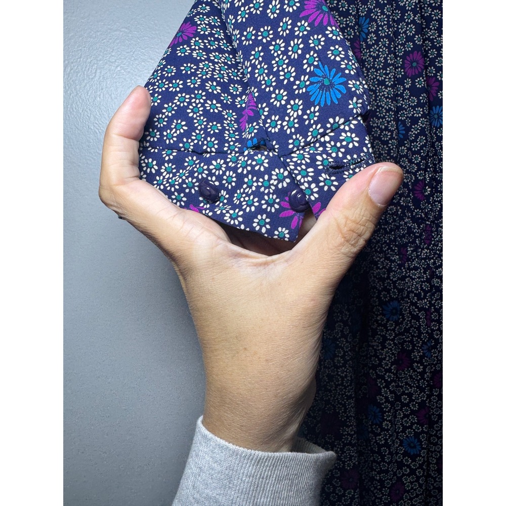 Lady Carol Petites Vintage Floral Midi Dress Blue Purple Daisy Smocked Waist 8 - Picture 2 of 7